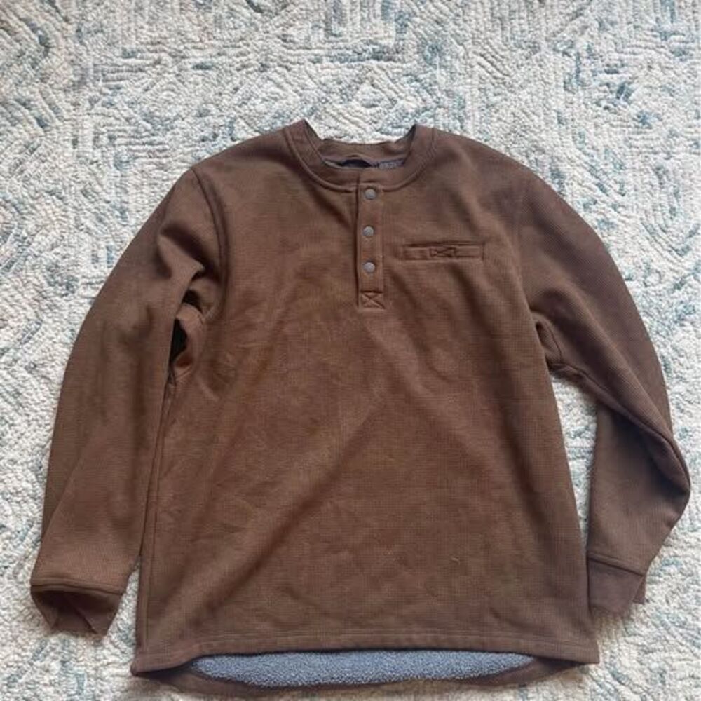 L.L. Bean Mens Brown Waffle Knit Fleece Henley NEW size XL